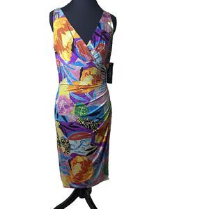 Lauren Ralph‎ Lauren Womens Dress 8 Tropical Floral Ruched Draped Stretch Waist